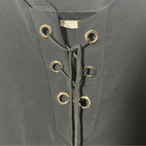 Chicos Travelers Black Gold Grommet Lace-Up Tunic Size 3 (XL) - Picture 5 of 7